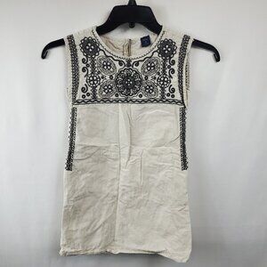 Gap Kids Tunic Sheath Embroidered Cream Dark Grey Slvless M8 Girls Dress
